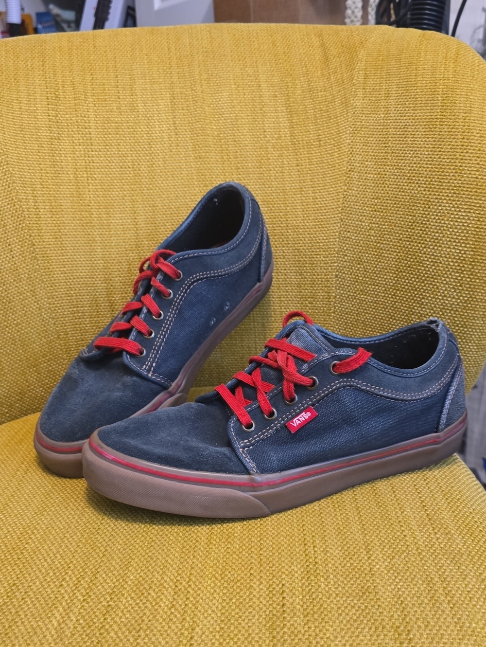 Vans Low-Top Canvas Sneakers in Navy with Red Laces